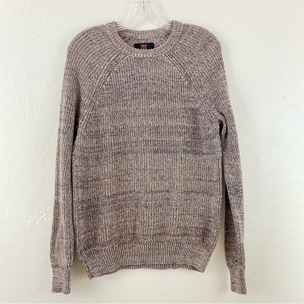 Frye Size Small Tan & Cream Cotton Ribbed Knit Scoop Neck Pullover Sweatshirt